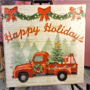 DECOUPAGE CANVAS PRINTS HAPPY HOLIDAYS RED TRUCK